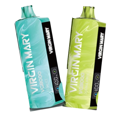 Virgin Mary VG8000 5-pack vape with 8000 puffs, 20ml e-liquid, 50mg nicotine, and adjustable airflow. Features mesh coil & rechargeable port.