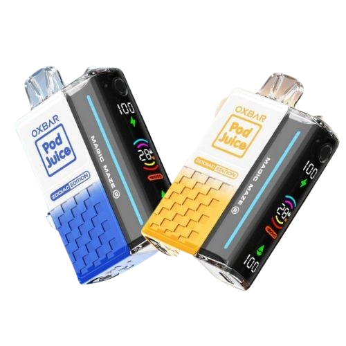 OXBAR x Pod Juice Magic Maze 2 Vape with 30K puffs, 5% nicotine, dual mesh coil, adjustable airflow, and USB-C charging. 5-pack by Adyah Wholesale.