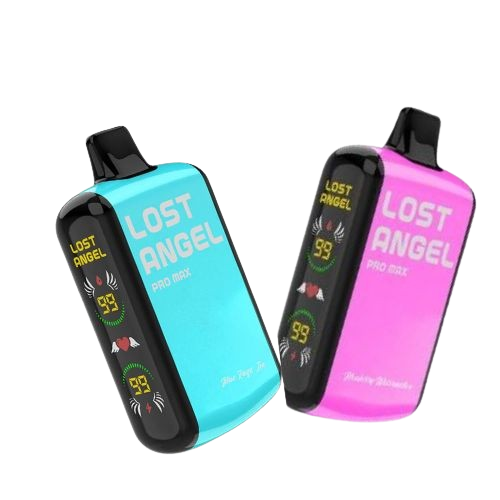 Lost Angel Pro Max 20K Disposable 5 Pack by Azamour Ventures: Rechargeable, 16ml e-liquid, 5% nicotine, dual mesh coil, up to 20K puffs, Blue Razz Ice flavor.
