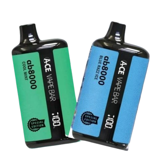 Ace Vape Bar AB8000 5-Pack by Divine Distro, featuring 5% Nic, 8000 puffs, Type-C rechargeable, in Blue Razz Ice flavor.