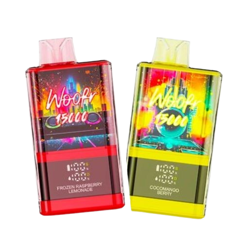 iJoy Woofr 15000 Puffs 10-Pack with 20ml e-liquid, 50MG nicotine, and various flavors including Apple Gummies, Blue Razz. Ideal for satisfying vaping.