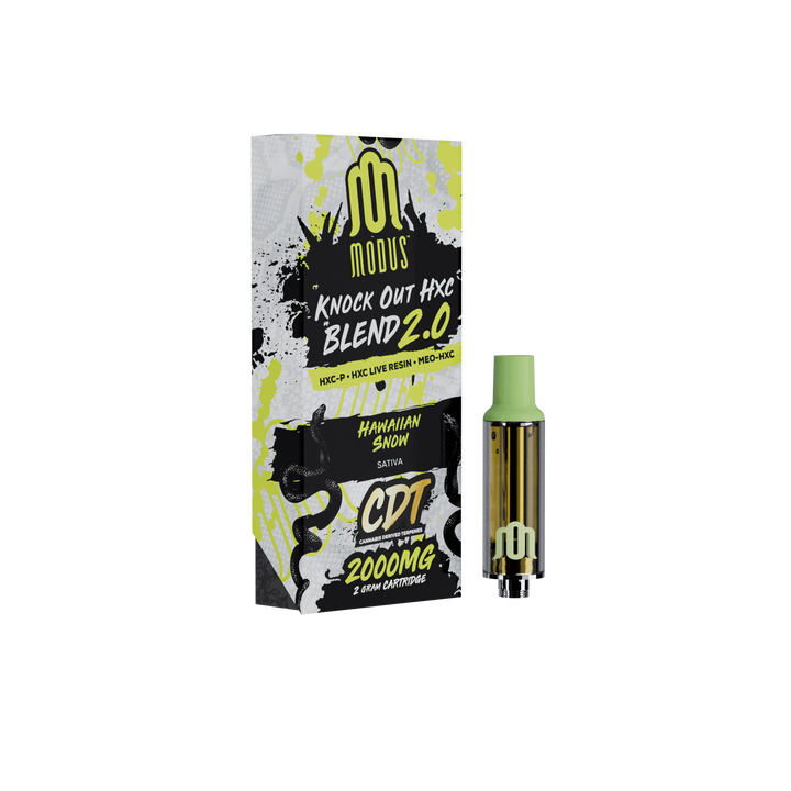 Hawaiin Snow Knock Out HXC Blend 3.0 Disposables 5 Pack by MODUS - 3G HXC live Resin, Meo-hxc, with COAs link. Ideal for relaxation.