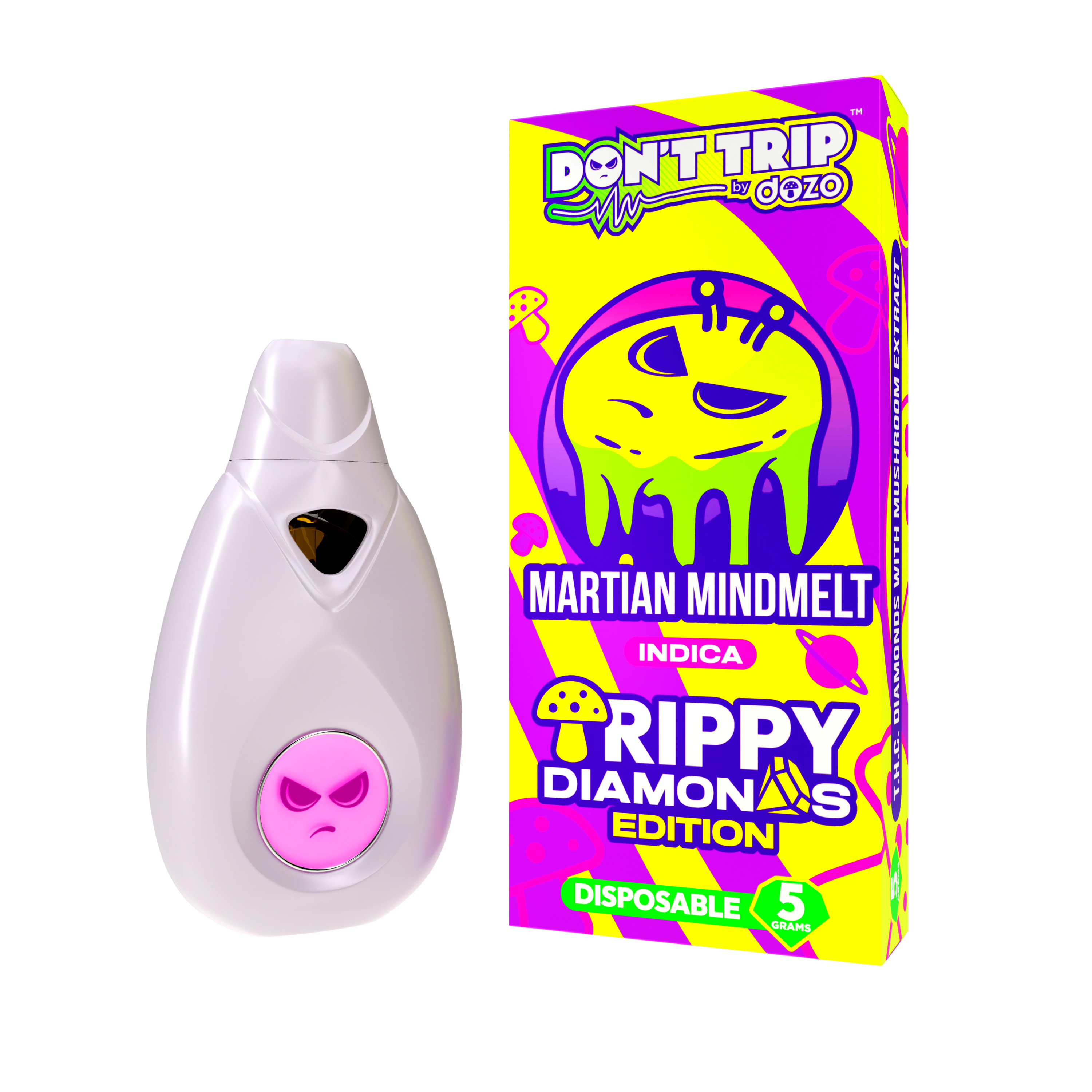 DOZO 5G Trippy Diamond Disposable Vape with Mushroom Extract & THC for a cosmic journey. Indica strain, rechargeable, lab-tested. Explore flavors.
