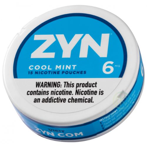 ZYN Cool Mint Nicotine Pouches 6mg, featuring an icy burst of invigorating mint. Smoke-free, hands-free, and spit-free.