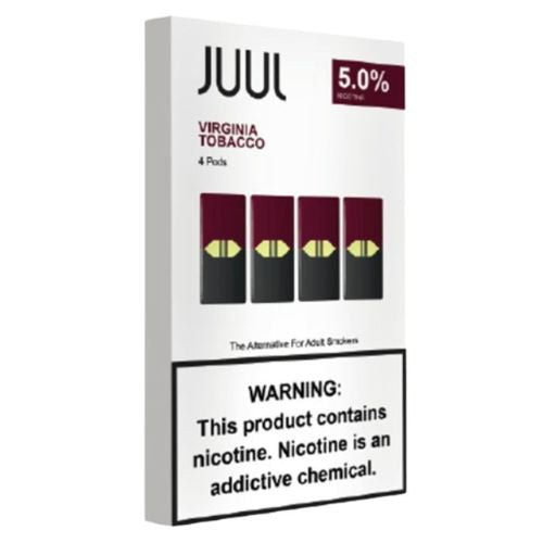 JUUL Menthol and Tobacco Pods, 12-pack with 30mg and 50mg nicotine options, delivering 200 puffs per pod.