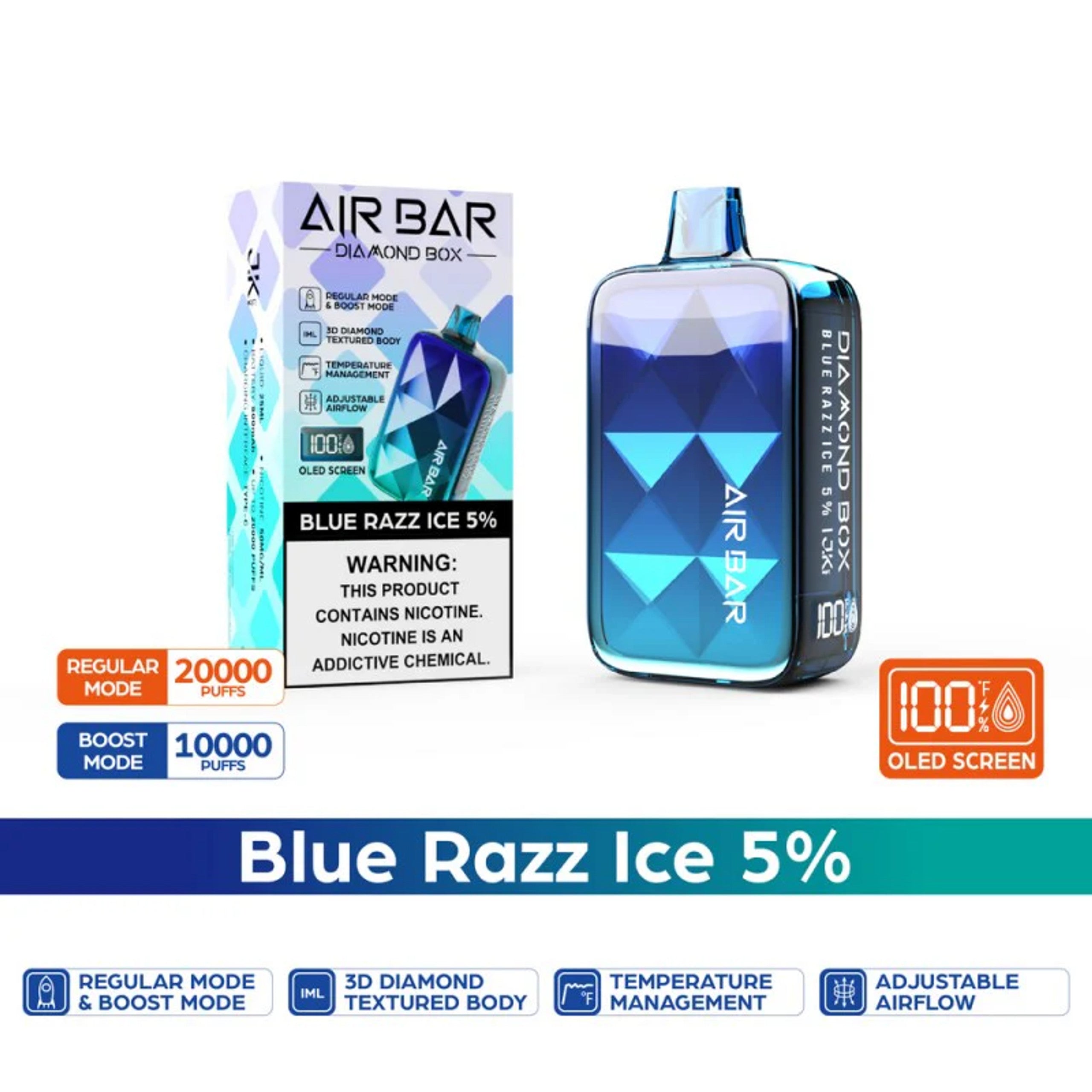 Blue Razz Ice Air Bar Diamond Box 20000 Puffs Disposable Vape