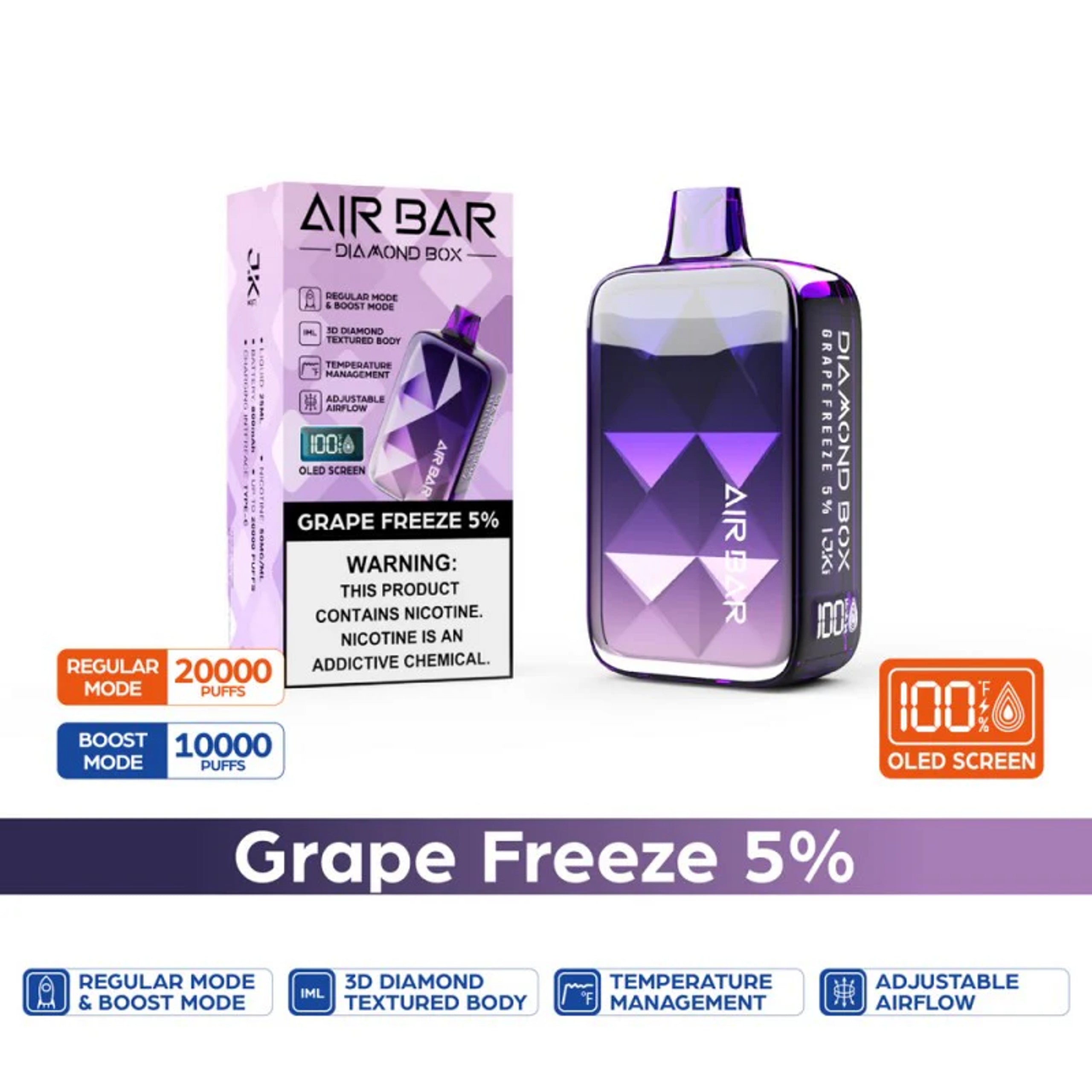 Grape Freeze Air Bar Diamond Box 20000 Puffs Disposable Vape