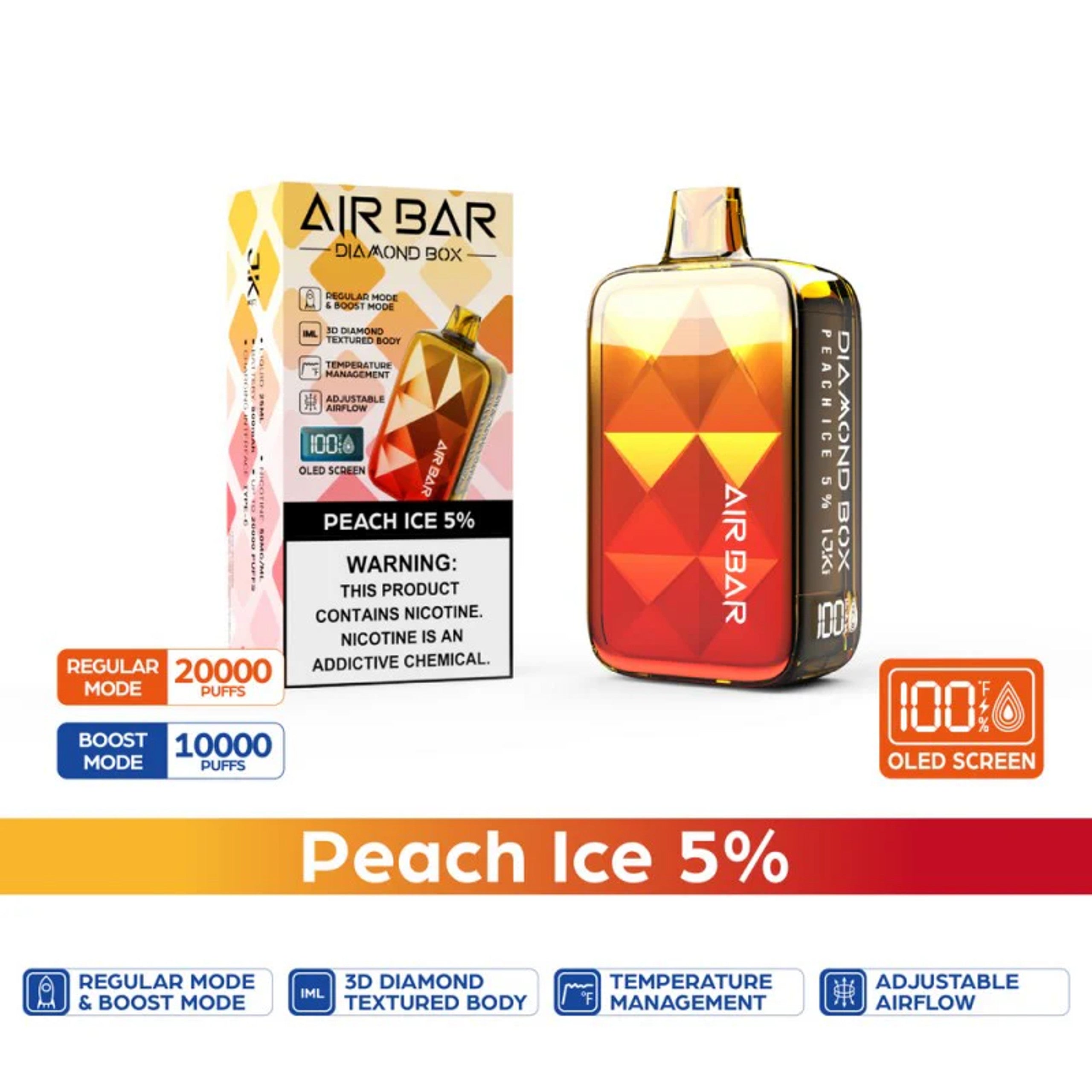 Peach Ice Air Bar Diamond Box 20000 Puffs Disposable Vape