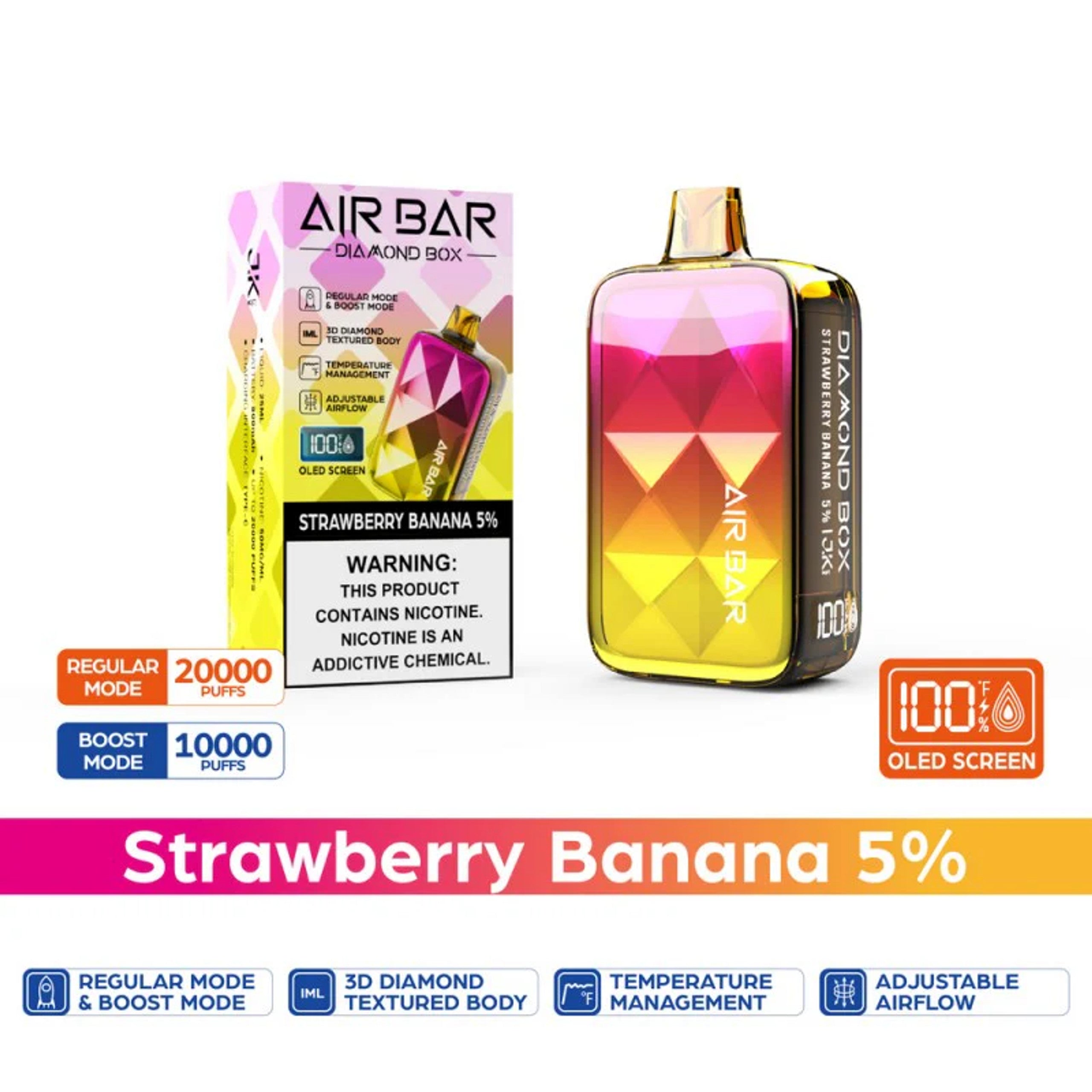 Strawberry Banana Air Bar Diamond Box 20000 Puffs Disposable Vape 