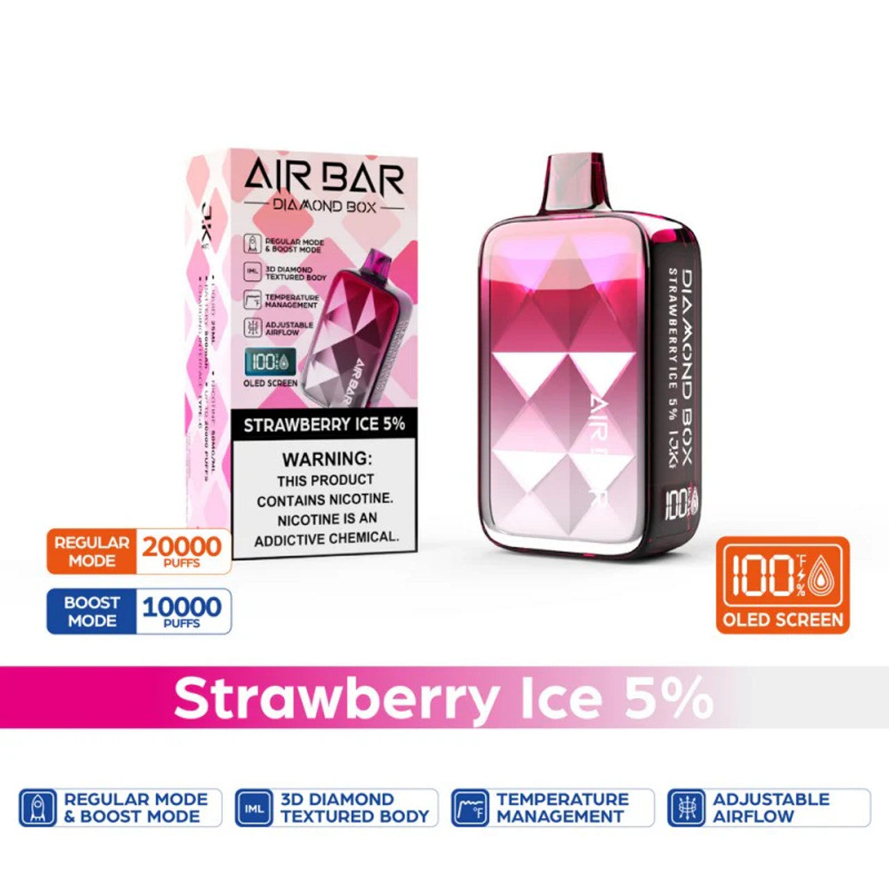 Strawberry Ice Air Bar Diamond Box 20000 Puffs Disposable Vape