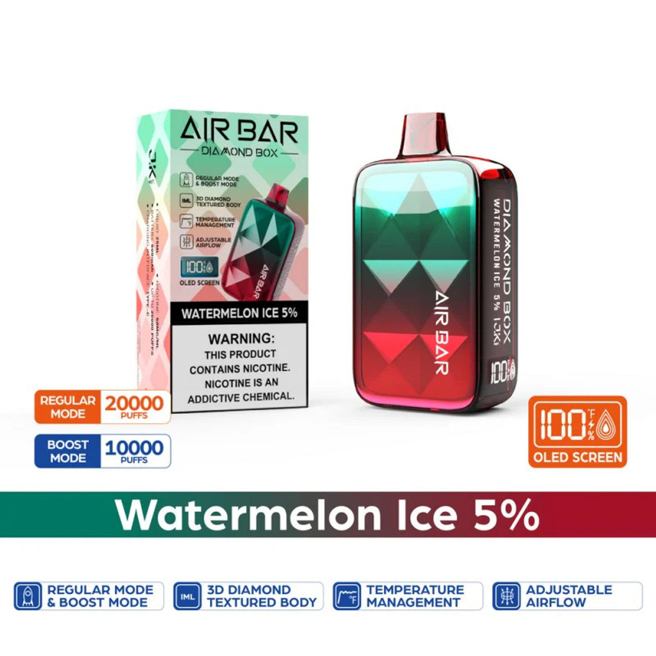 Watermelon Ice Air Bar Diamond Box 20000 Puffs Disposable Vape