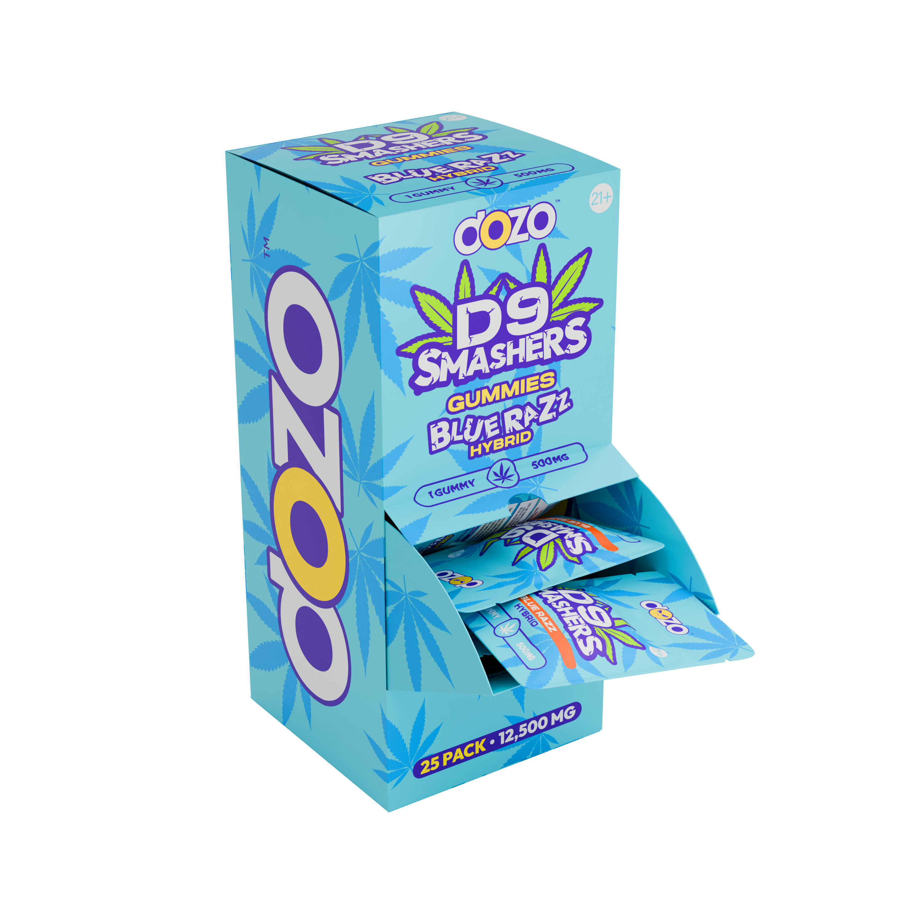 DOZO D9 Smasher Gummies 25pk: 12500mg multi-cannabinoid, sour apple flavor, 100% hemp-derived, legal & potent for relaxation. By Blitz Distro.