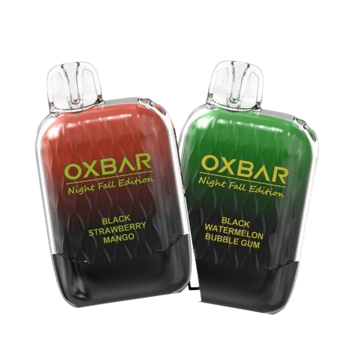 OXBAR G8000 Night Fall Edition 5-pack with 8000 puffs, 5% nicotine by Adyah Wholesale. Features 16mL e-liquid, 650mAh battery, and Type-C charging.