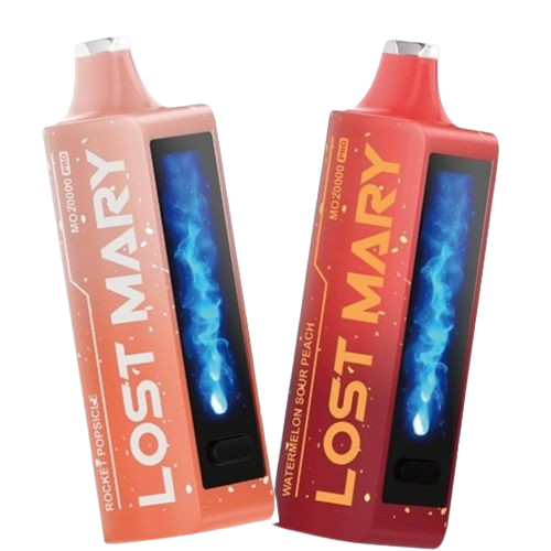 Lost Mary MO20000 Pro 5-Pack by Kangvape, featuring Blue Razz Ice, 20,000 puffs, 18mL e-liquid, 800mAh battery, and adjustable settings.