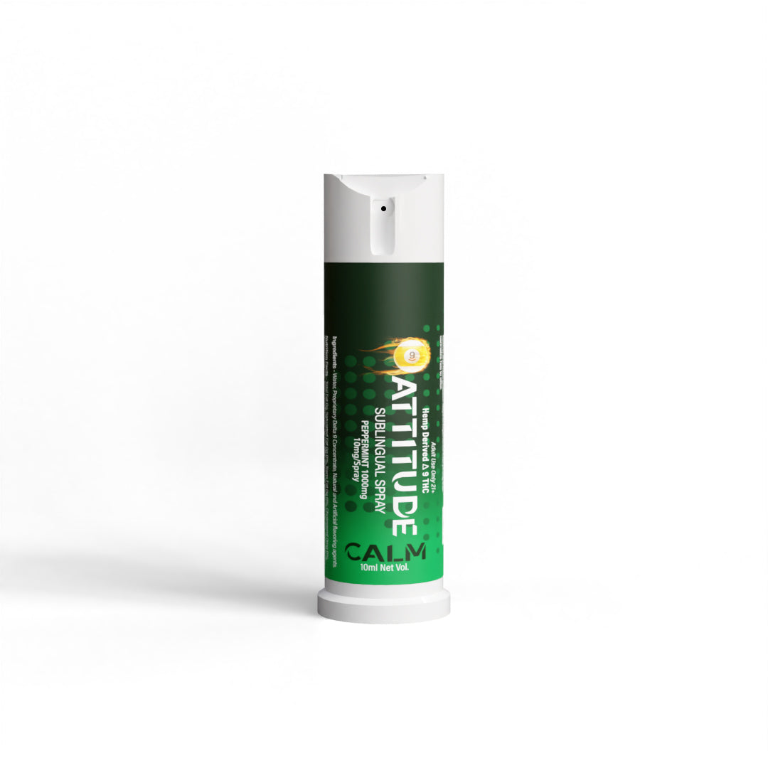 Attitude 1000mg Sublingual Spray 4-Pack in Peppermint & Cinnamon by Blitz Distro. Convenient, portable cannabis sprays for calm, chill, and bliss.